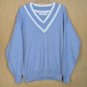 United States Sweaters‎ Blue Knit V Neck Cotton Womens Large Vtg 90s Preppy Cozy